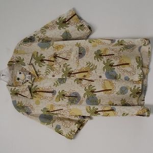 Banana Cabana 100% silk button‎ front shirt size large